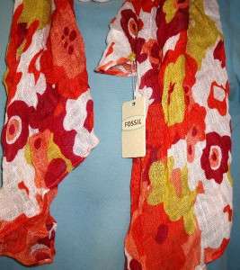 Womens NWT Fossil White Orange Red Scarf 691464505363  