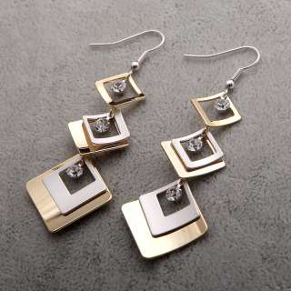   steel white crystal dangle gift rhomb birthday earrings  