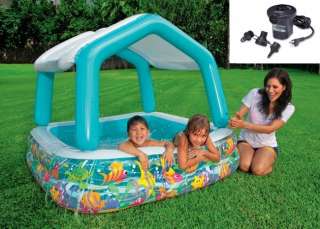 INTEX Sun & Shade Inflatable Kids Swimming Pool w/ Canopy + Quick Fill 