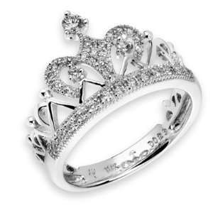18K White Gold Crown Of Queen Cluster Style Round Diamond Ring (0.29 