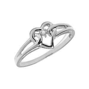  10K White Gold Diamond Heart Ring (Size 11) Jewelry