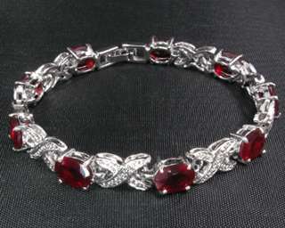 Fashion Jewelry Xmas Gift Red Ruby White Gold GP Bracelet Bangle Chain 