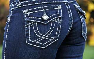 LA Idol jeans SZ 0 15 DARK BLUE white stitching BOOT CUT FAST SHIPPING 