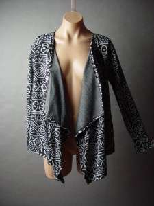   Graphic Print Draped Draping Open Front Jacket Cardigan S  
