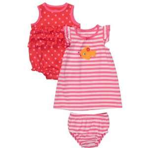   Girls 3 piece Flutter Sleeve Pink Dress & Romper Set (6 Months) Baby