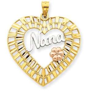   Yellow & Rose Gold w/Rhodium Diamond cut Nana Heart Pendant Jewelry