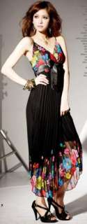 Korea Womens Bohemian chiffon flower long dress Black  