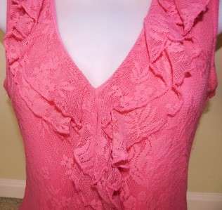 Newport News Lace and Ruffles Blouse Top PINK  