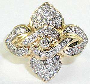 BEAUTIFUL HIGH QUALITY DIAMOND FLOWER RING 14K  