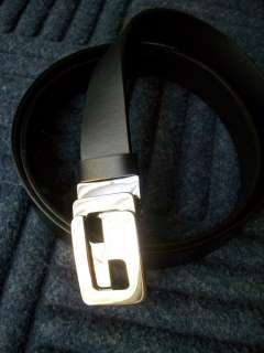 NOS Authentic Gucci Leather Belt Silver with Gucci on Buckle  