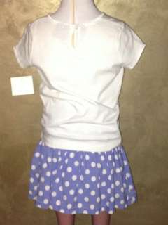 EUC MINI BODEN 2 pc. set white tee and blue polka dot skirt w/ shorts 