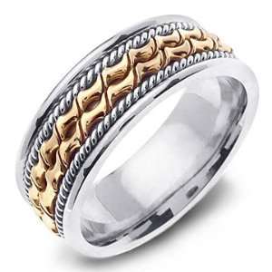  HEPHAESTUS 14K Two Tone Gold Hand Carved Wedding Band Ring 