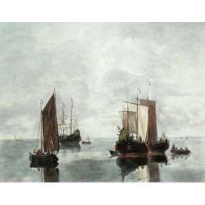 Ships in a Calm Etching Van de Velde Younger, William , Nautical 