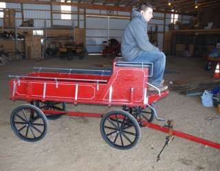 Mini miniature horse drawn hitch wagon red & chrome  