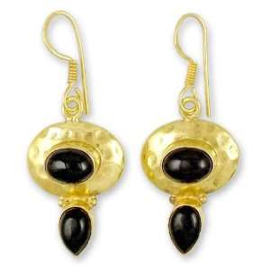  Gold vermeil onyx dangle earrings, Bliss Jewelry