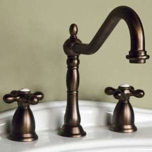 High Rise Spout Lavatory Faucet with Metal Cross Handles   Oil Rubbed 