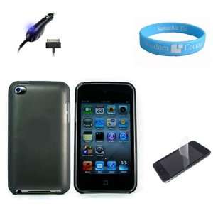   Blue LED Car Charger + Clear Screen Protector for iPod Touch 4th
