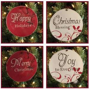  Round Wooden Holiday Sayings 4 Asst Red
