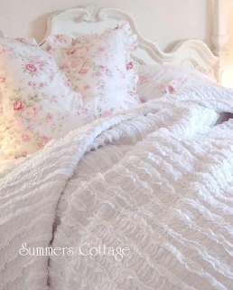 SHABBY COTTAGE CHIC DREAMY WHITE RAG RUFFLES TWIN QUILT  