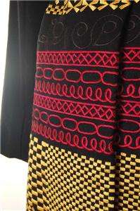 NEW AUTH Core Works Gemetric Embroidery Wool Coat w Belt BLACK S 