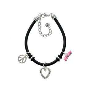  Hot Pink Glitter Meow Black Peace Love Charm Bracelet 
