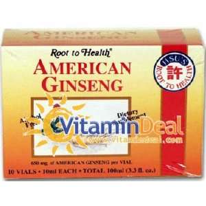  American Ginseng 650 mg, 10 Vials, From Hsus Ginseng 