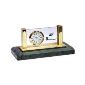   holder with clock and green Hualien marble base.