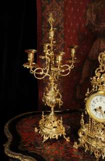 ANTIQUE FRENCH ORIGINAL GILT BRASS LOUIS XVI STYLE CANDELABRA CLOCK 
