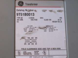 GE 9T51B0013 480V 1 PHASE CASED ISOLATED TRANSFORMER  