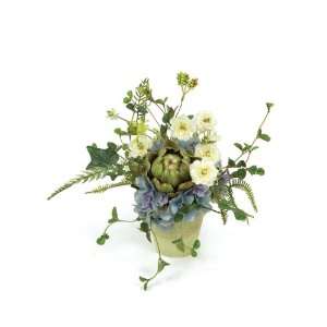  Pack of 2 Spring Blossom Potted Silk Hydrangea/Artichoke 