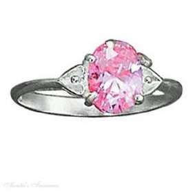  Sterling Silver Double Heart Shank Pink Ice Ring Size 5 Jewelry