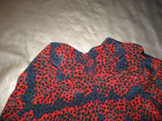 CASTLEBERRY BLOUSE Red Blue Green Dot Print Top Knit Cuffs Waist Size 