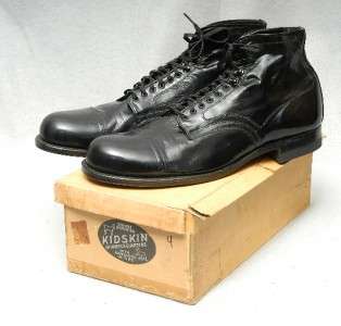 VTG 40s 50s NOS Kidskin Kangaroo Cap Toe Low Top Boots Shoes Patent 