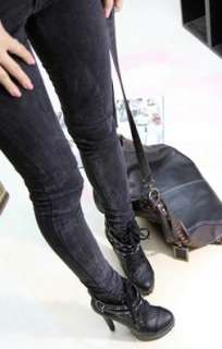 Hot Stud Belt High Heels Platform Lace up Black Fashion ankle Boots AU 