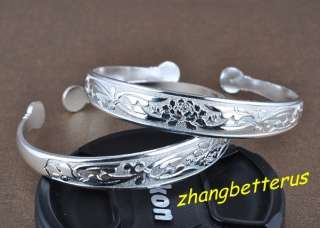  Tibet Silver Carved Lucky Flower Bracelet Bangle Xmas 