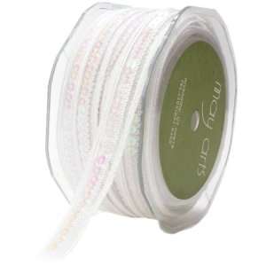  May Arts 1/2 Inch Wide Ribbon, Iridescent White Sequins 