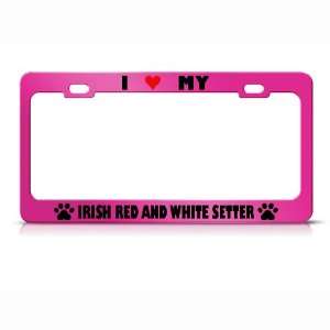 Irish Red And White Setter Paw Love Heart Pet Dog license plate frame 