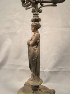 Antique GOTHIC Victorian FIGURAL LADY Statue PAW Foot CANDLE Holder 