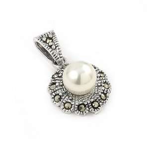  Marcasite Flower Pendant With Pearl Jewelry