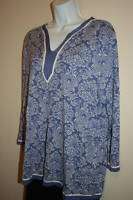 Womens Plus Size Blue & White Paisley Play Dressy Tunic Sweater JM 