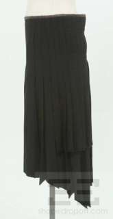 Jean Paul Gaultier Black Pleated Wool & Brown Leather Wrap Skirt Size 