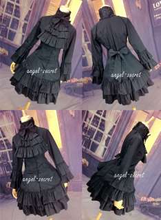   Victorian Lolita Gothic kimolo sleeves long black dress XS XXL  