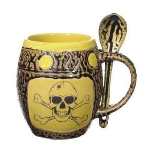  Skull and Crossbones Mug with Spoon in Yellow Kitchen 