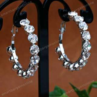 Clear Crystal Bead Big Round Cocktail Hoop Earring 2PC  