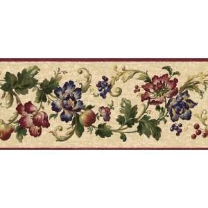  Jacobean Floral and Fruit Wall Border in Navy Jacobean 