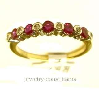 Red RUBY and Diamond Stack Anniversary Ring Band 14k Gold Size 8 