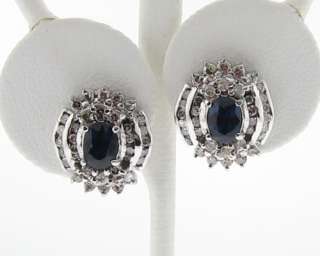 Estate Sapphires Diamonds Solid 14k White Gold Earrings  