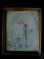 Vintage Framed E.Livesey Print   Little Girl with Rose  