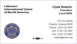 500 BUSINESS CARDS FOR LIUNA LABORERS / UNION PRINTED  