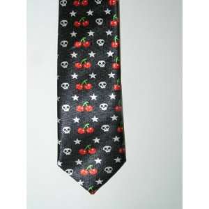  red cherries white skull star necktie unisex tie 